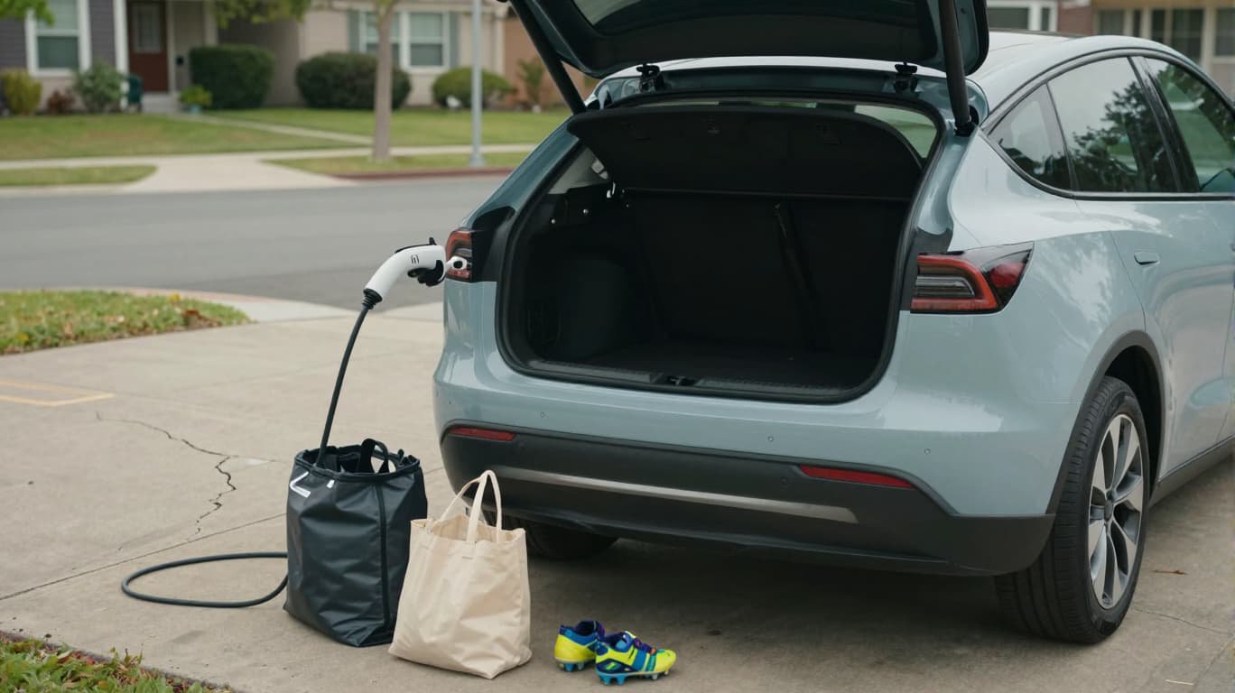 EV cargo space test with family items before buying